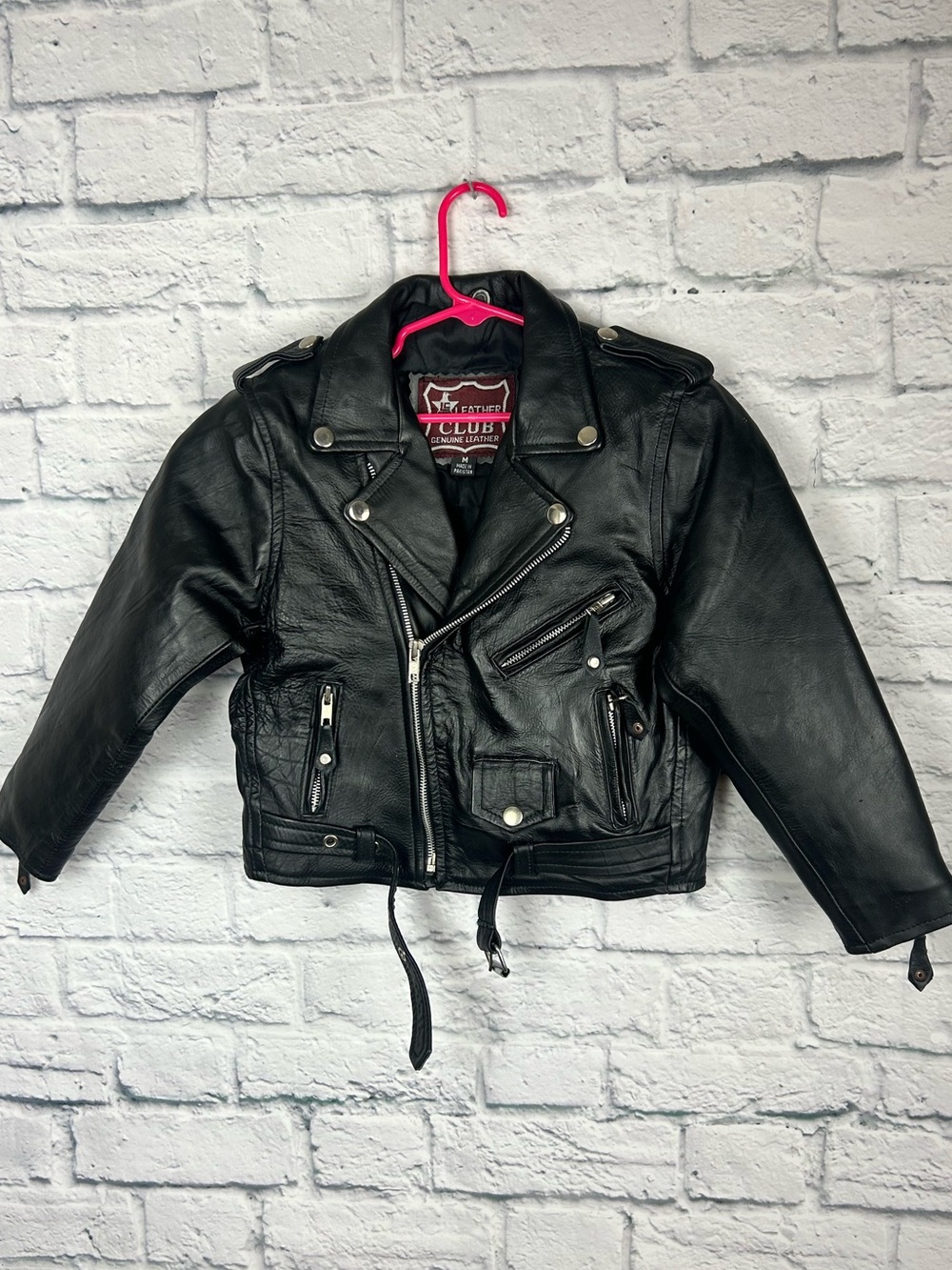 Leather Club Genuine Leather Kids Moto Jacket Black Biker Motorcycle Size M
